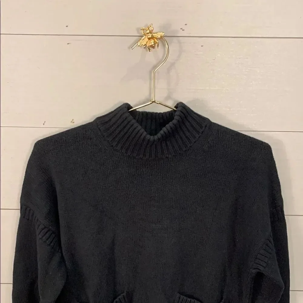 J Crew black label Women's Black mock neck Sweater with front pockets size XS